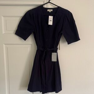 Mila Mae size Small  Navy V-Neck Button Mini Dress with Self-Tie Belt